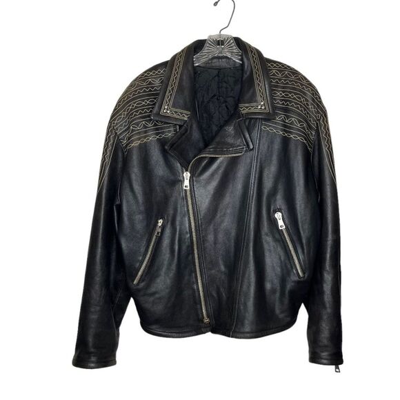KALEKALIP  Leather Jacket Vera Pelle Embroidered Stud Design Size 50 US 40 - Picture 1 of 16